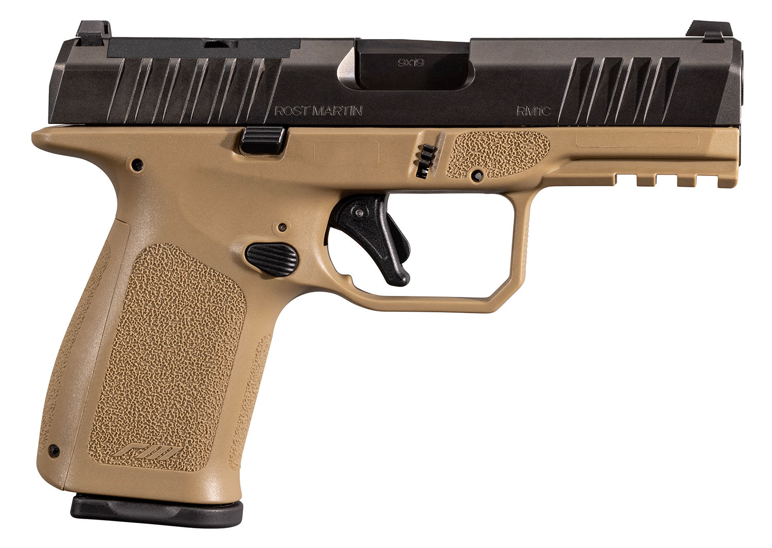 Rost Martin RM1CFDEOSP10CA RM1C *CA Compliant 9mm Luger 10+1 4″ Black Steel Barrel, Black Tenifer Optic Ready/Serrated Steel Slide, Flat Dark Earth Polymer Frame w/Picatinny Rail, Textured Grip