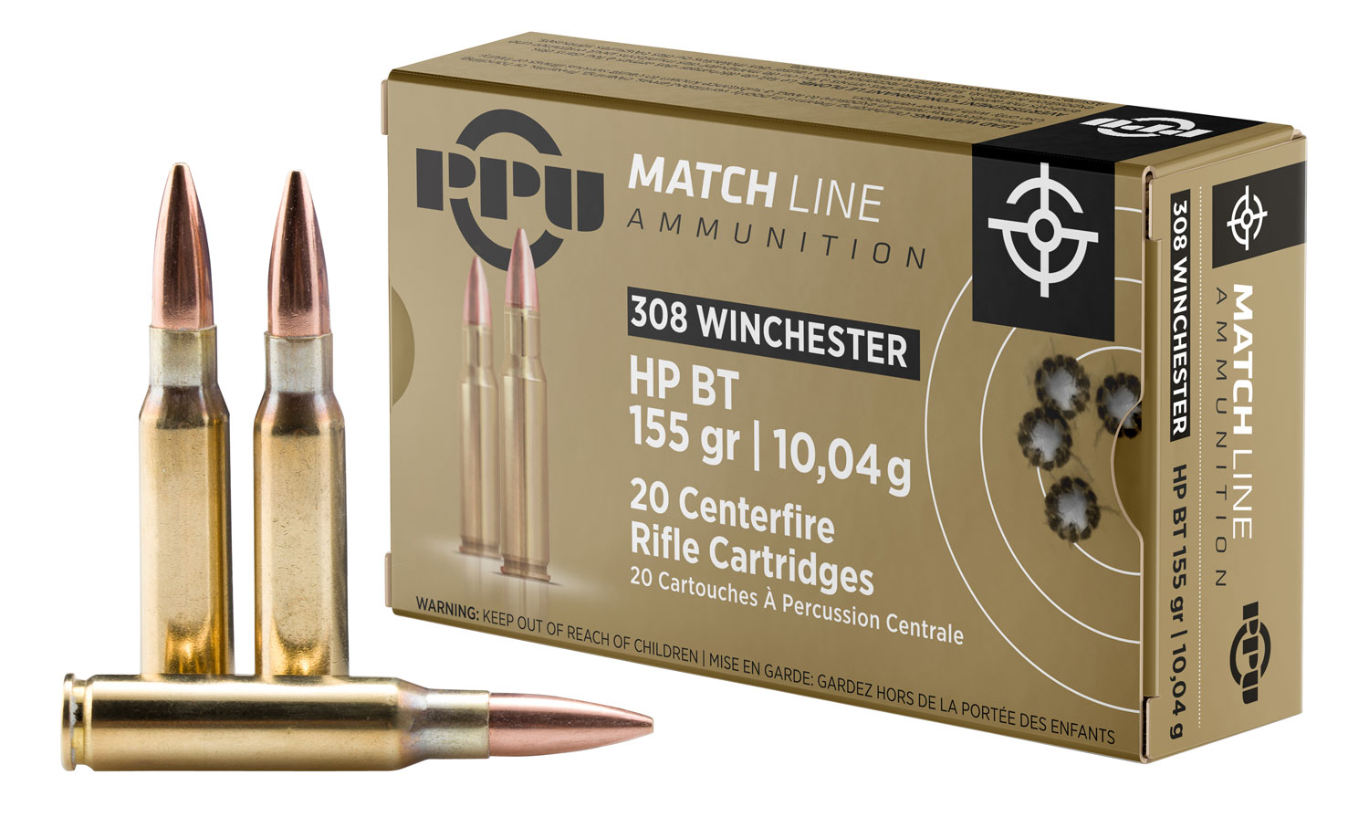 PPU PPM3081 Match 308Win 155gr Hollow Point Boat Tail 20 Per Box/10 Case
