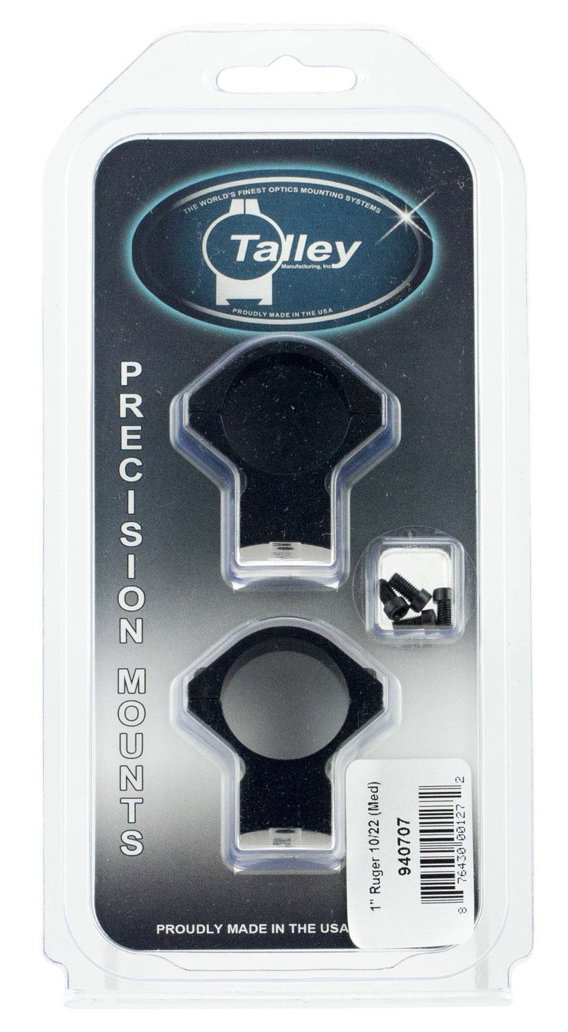 Talley 940707 Scope Mount/Ring Combo Black Anodized 1″ Tube Ruger 10/22 Medium Rings