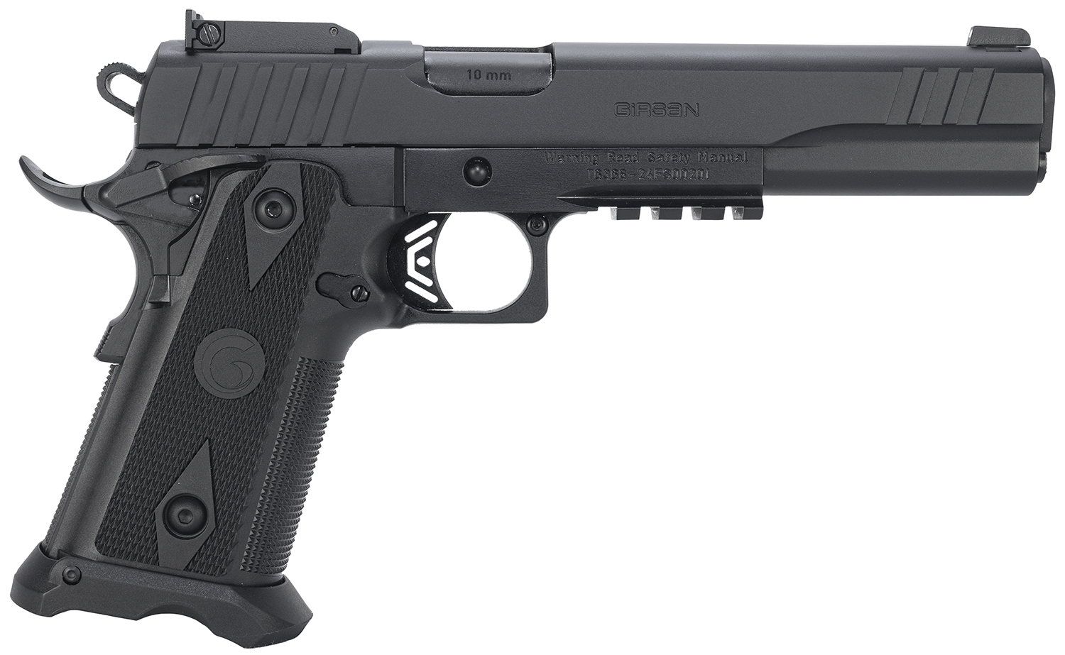 Girsan 395075 Witness2311  10mm Auto 15+1 6″ Black Steel Barrel, Black Optic Ready/Serrated Steel Slide, Black Polymer Frame w/Beavertail & Picatinny Rail, Black Checkered Polymer Grip, Ambidextrous