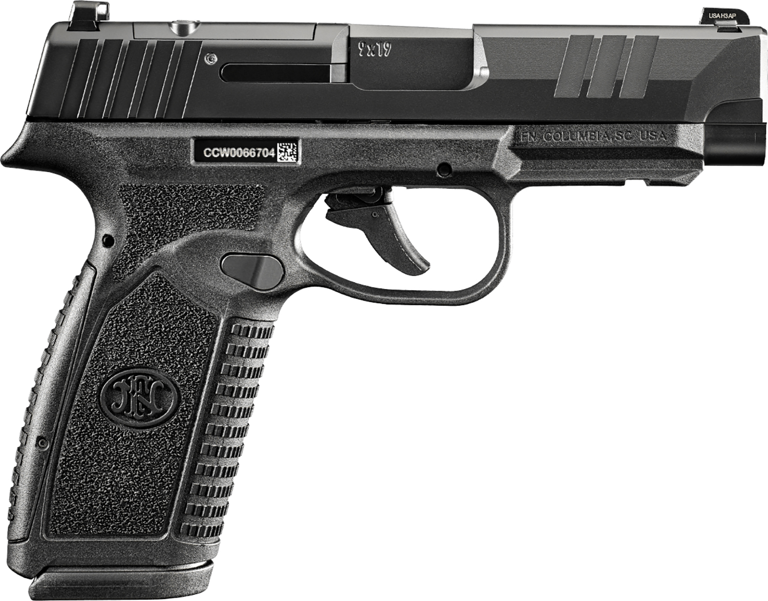 FN 66101759Micro-Compact Frame 9mm Luger 18+1 3.80″ Black Target Crown Steel Barrel, Black PVD Optic Cut/Serrated Stainless Steel Slide & Polymer Frame w/Picatinny Rail, Interchangeable Backstrap Grip