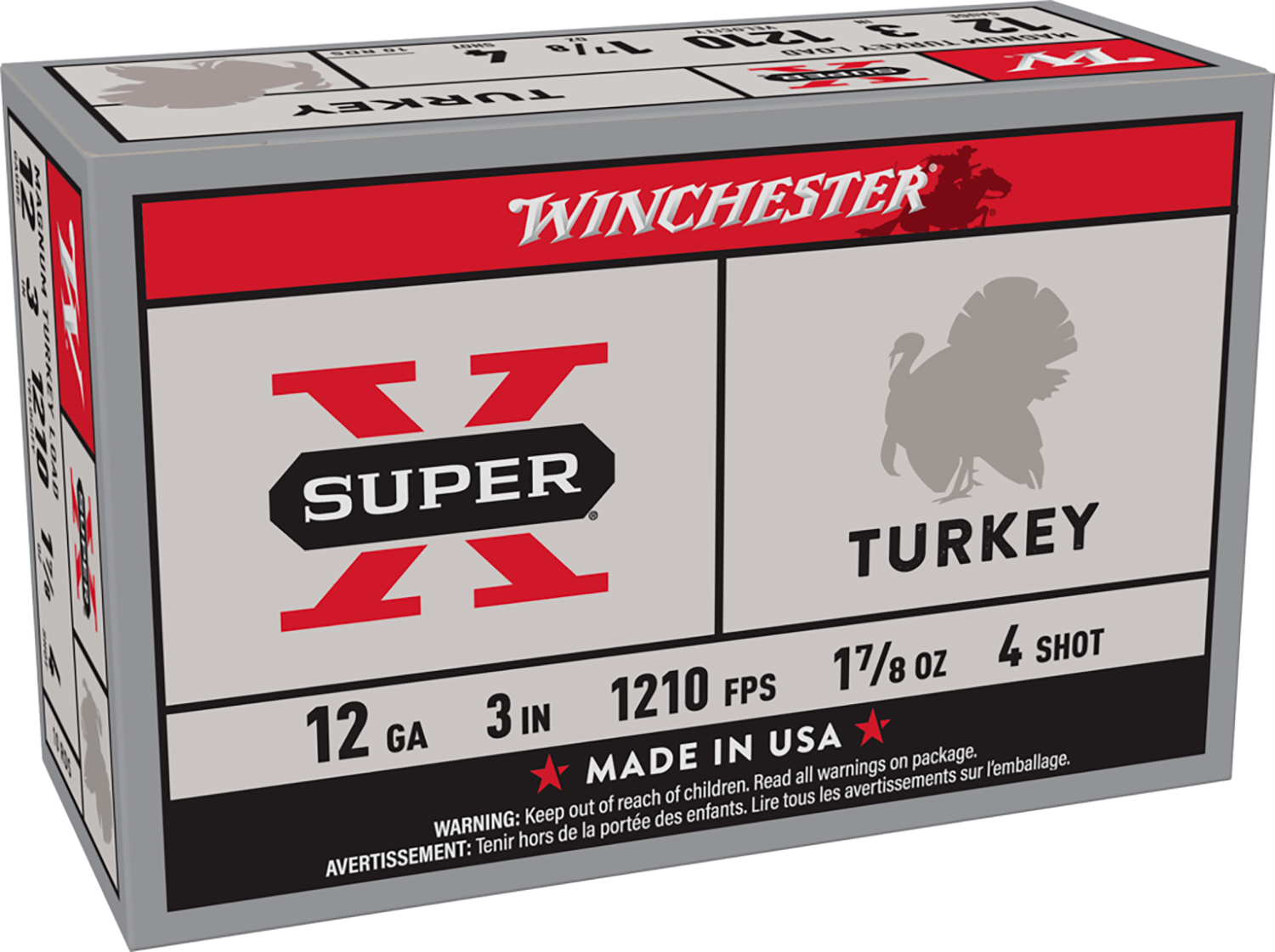 Winchester Ammo X123MT4 Super X Magnum Turkey 12Gauge 3″ 1 7/8oz Copper Plated 4Shot 10 Per Box/10 Case