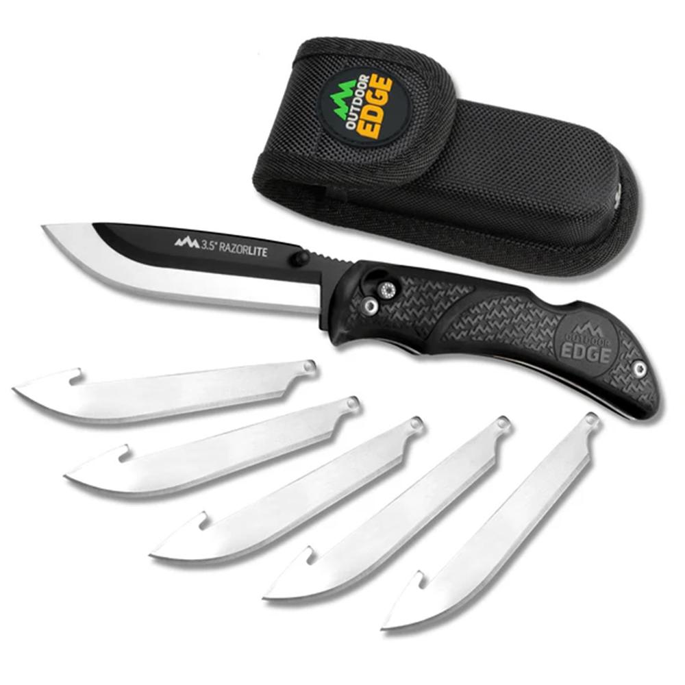 Outdoor Edge RazorPro L Replaceable Blade Hunting Knife 3-1/2″ Drop Point Blade Black