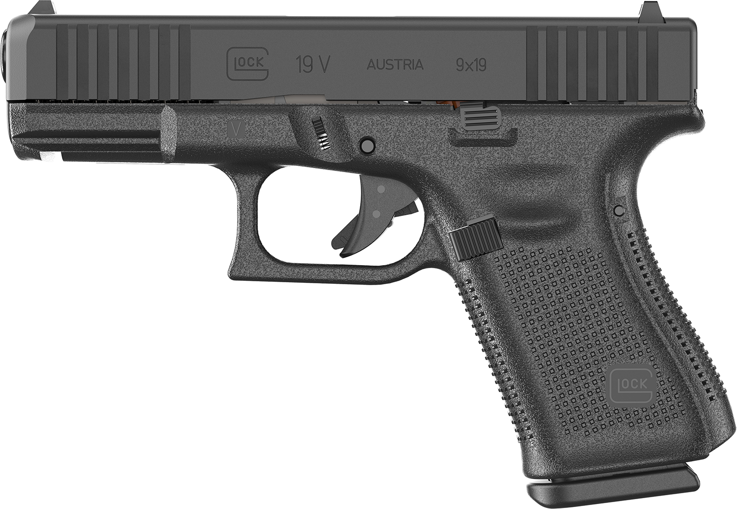 Glock PV1950201 G19 V Compact 9mm Luger 10+1 4.02″ Black Barrel & Steel Serrated Slide, Black Polymer Frame w/Accessory Rail, Interchangeable Backstrap