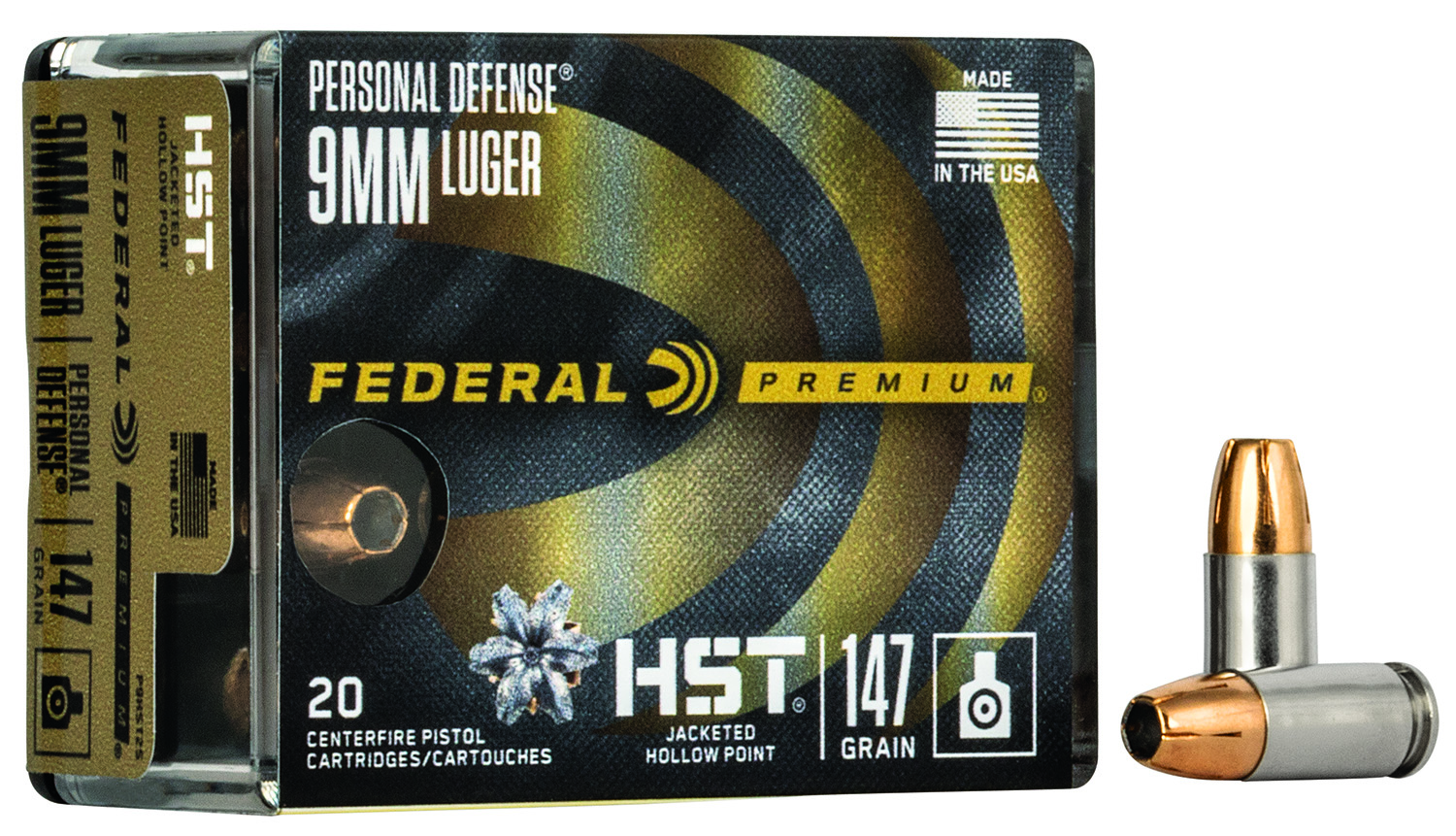 Federal P9HST2S Premium Personal Defense 9mmLuger 147gr HST Jacketed Hollow Point 20 Per Box/10 Case