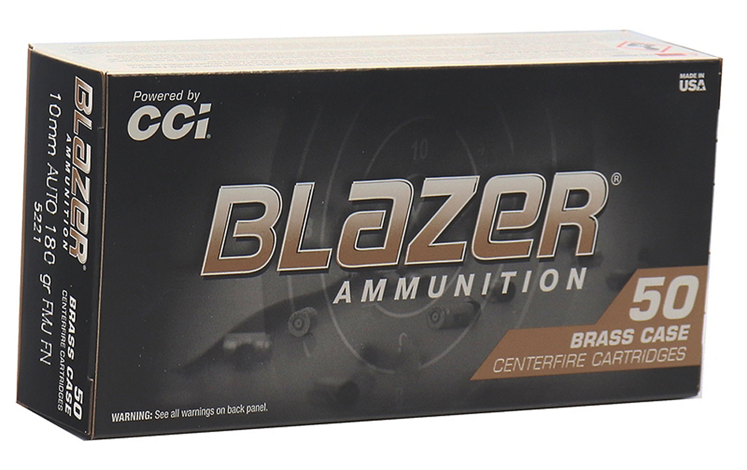 CCI 5221 Blazer Brass Handgun 10mmAuto 180gr Full Metal Jacket 50 Per Box/20 Case