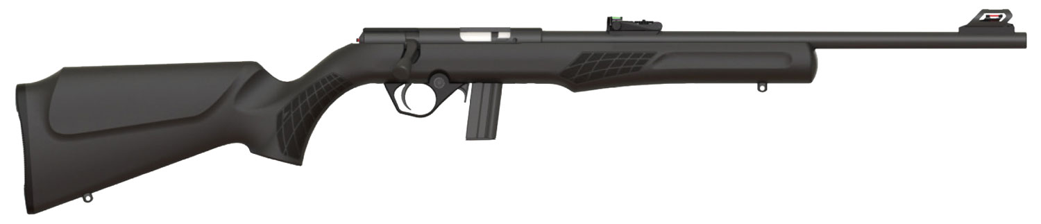 Rossi RB22L1811 RB22 Full Size 22 LR 10+1, 18″ Matte Black Button Rifled Free Floating Steel Barrel, Matte Black Stainless Steel Receiver, Black Monte Carlo Stock, Right Hand
