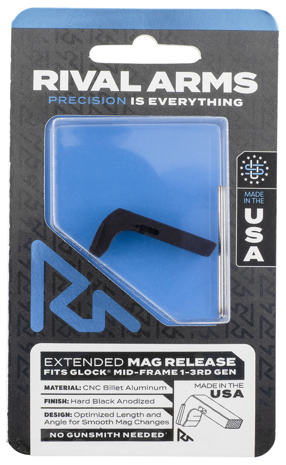 Rival Arms RA72G001A Magazine Release  Compatible w/Glock Gen3 (Except 21SF) Extended, Black Anodized Aluminum
