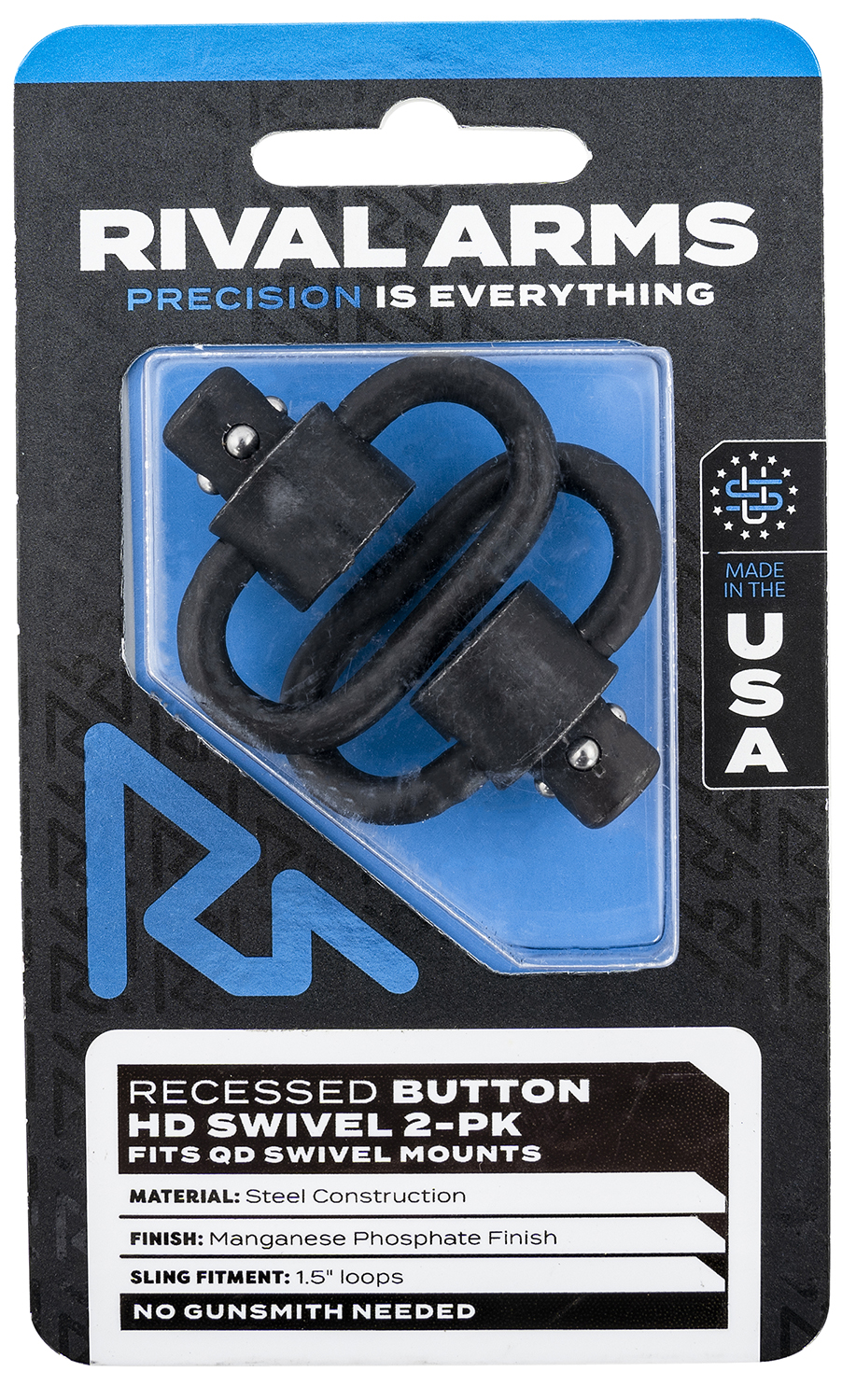 Rival Arms RA-RA92S2A HD Swivel Set Black Manganese Phosphate Steel with 1.5″ Loops & Recessed Button