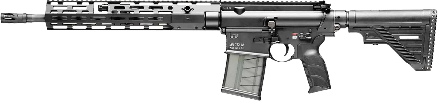 HK 81000829 MR762 A4 7.62x51mm 20+1 16.50″ Black Threaded Barrel, Black Picatinny Rail, M-LOK Handguard, 6 Position Black Synthetic Stock, Black Finger Grooved Grip, Ambidextrous