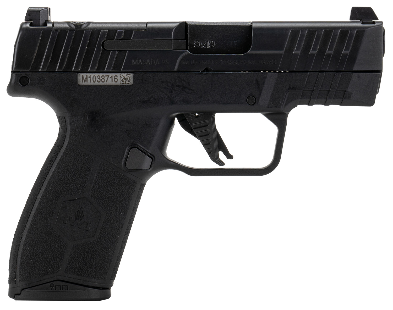 IWI US M9SLIM13E MASADA Slim Elite 9mm Luger 13+1 3.10″ Button-Rifled Barrel, Optic Ready/Serrated Slide, Black Polymer Frame w/Picatinny Rail, Black Textured Grip, Ambidextrous