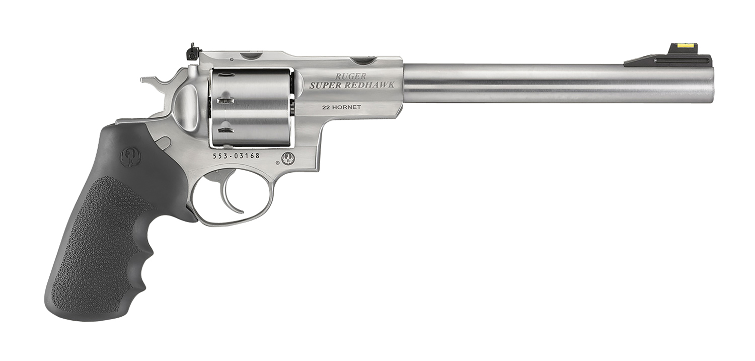 Ruger 5526 Super Redhawk 22 Hornet 8rd 9.50″ Satin Stainless Steel Barrel, Cylinder & Frame, Black Hogue Tamer Monogrip Grip, Transfer Bar Safety