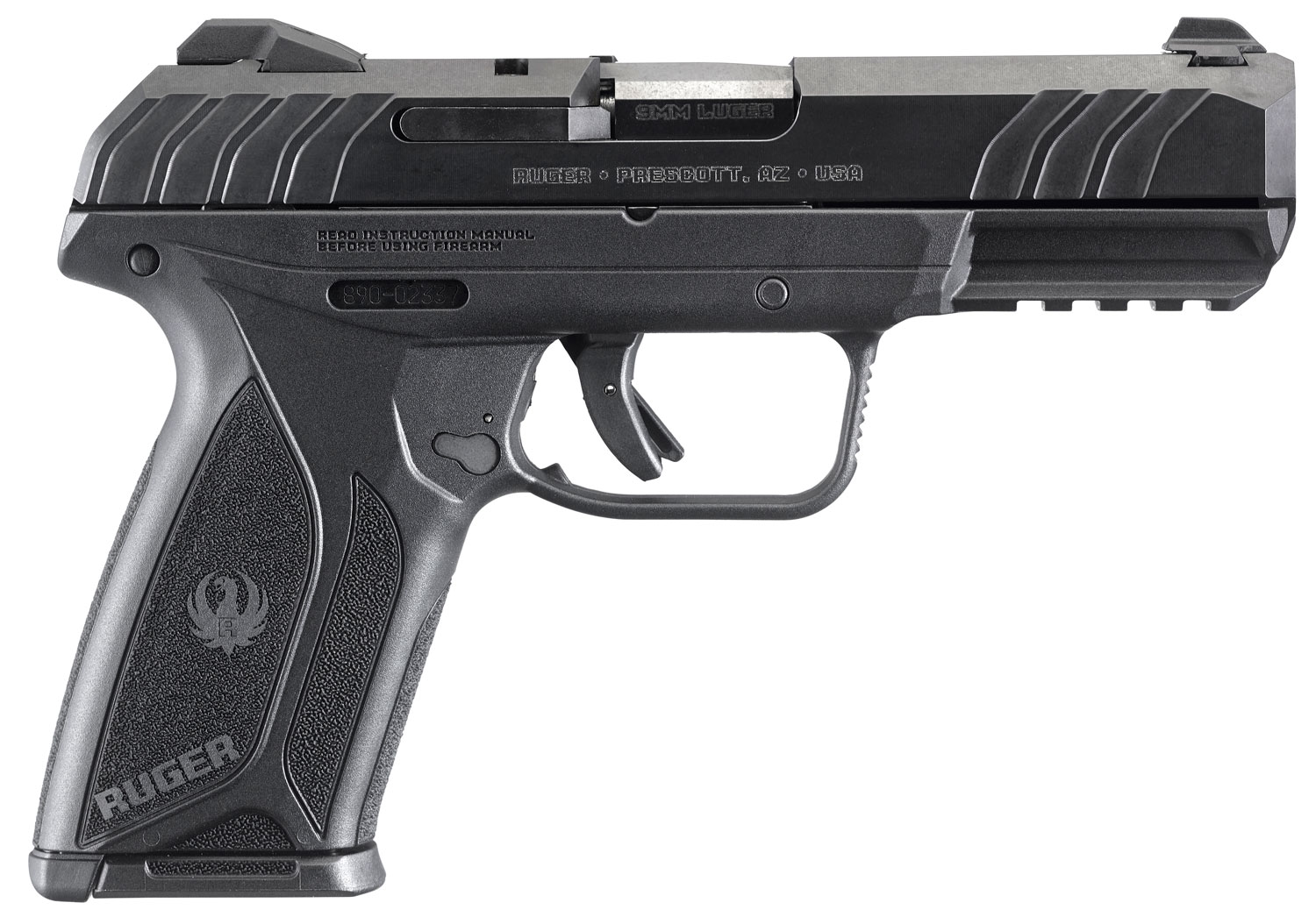 Ruger 3810 Security-9 9mm Luger 15+1 4″ Black Steel Barrel, Black Oxide Serrated Steel Slide, Black Polymer Frame w/Picatinny Rail, Black Polymer Grip