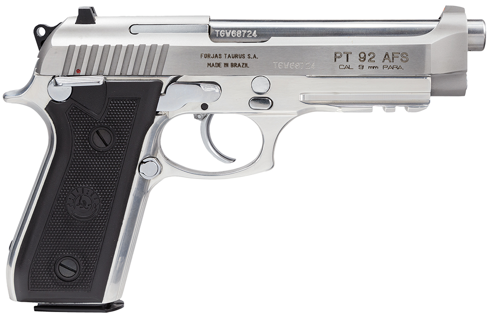 Taurus 1-920159-17 92 Serrated Frame 9mm Luger 17+1 5″ Matte Stainless Steel Barrel, Matte Stainless Steel Serrated Slide, Stainless Aluminum Frame w/Picatinny Rail, Black Polymer Grip, Right Hand