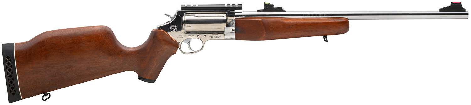 Rossi SCJ4510SS Circuit Judge 45 Colt (LC) Caliber or 410 Gauge with 5rd Capacity, 18.50″ Barrel, Polished Stainless Metal Finish & Hardwood Monte Carlo Stock Right Hand (Full Size)