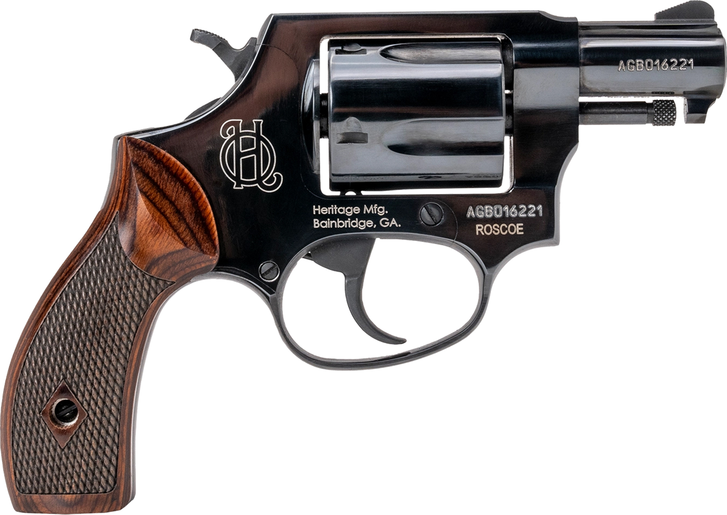 Heritage Mfg HR38B2W Roscoe  Small Frame 38 Special +P 5rd 2″ Black Polished Alloy Steel Barrel & Cylinder, Black Polished Carbon Steel Frame, Wood Grip, Transfer Bar Safety