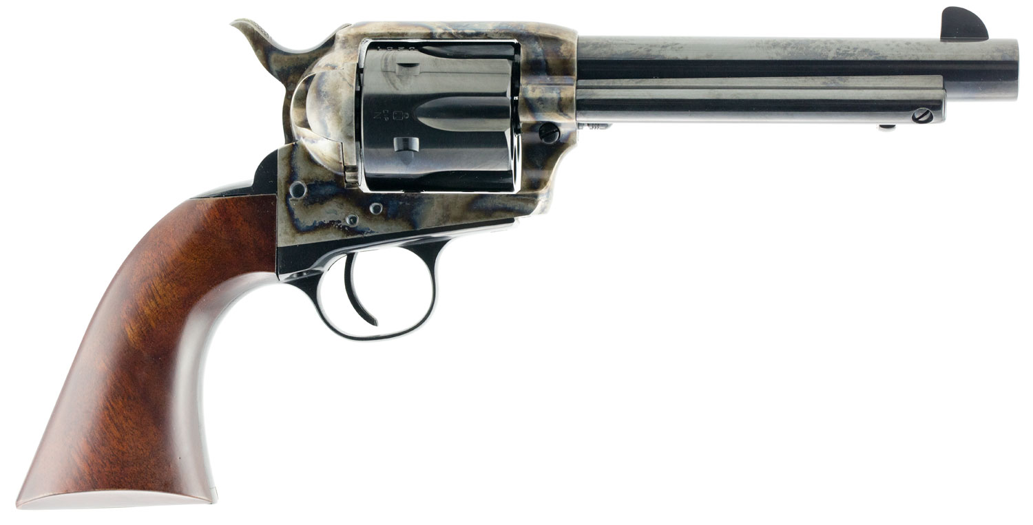 Taylors & Company 550858 1873 Gunfighter 45 Colt (LC) Caliber with 5.50″ Blued Finish Barrel, 6rd Capacity Blued Finish Cylinder, Color Case Hardened Finish Steel Frame & Walnut Army Size Grip