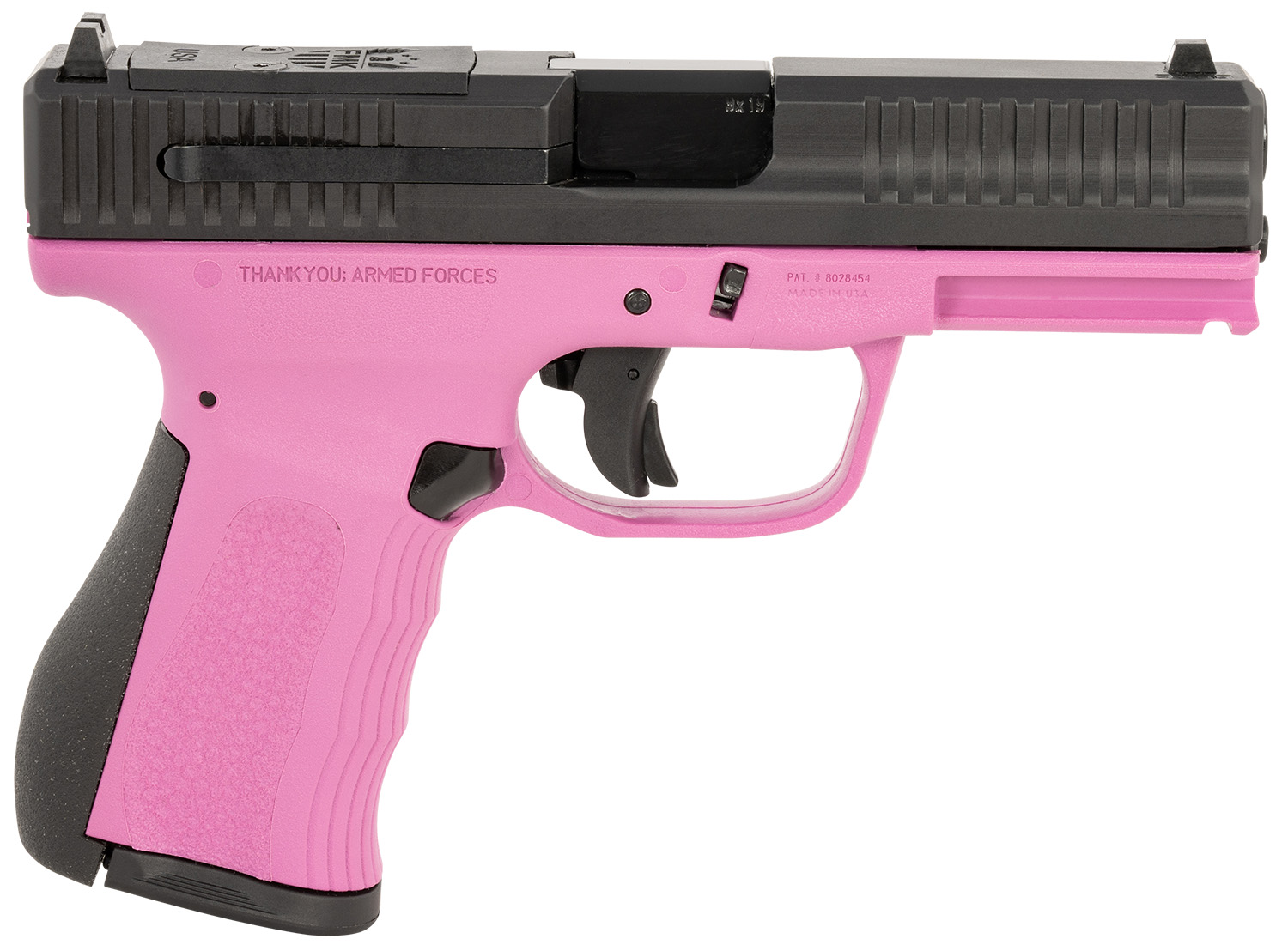 FMK FMKG49PK G3 9mm Luger 14+1 4″ Stainless Steel Barrel, Black Optic Cut/Serrated Carbon Steel Slide, Pink Polymer Frame w/Picatinny Rail, Black Backstrap Grip