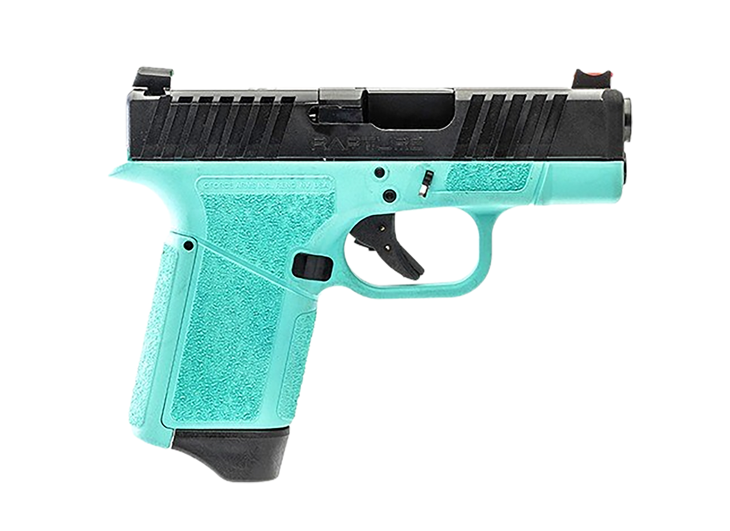 Gforce Arms GF932512RB Rapture Sub-Compact Frame 9mm Luger 12+1 3.25″ Black Barrel, Black Cerakote Steel Optic Cut/Serrated Slide, Robin Egg Blue Cerakote Polymer Frame, Shield RMSc/RMR Footprint
