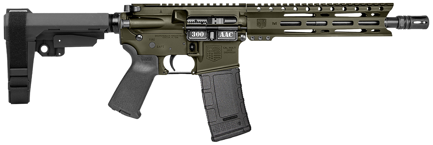 Diamondback DB1916B101 DB15  300 AAC 30+1 10″ OD Green Cerakote Heavy Barrel 9″ M-LOK Handguard 7075-T6 Aluminum SBA3 Brace Magpul MOE Grip