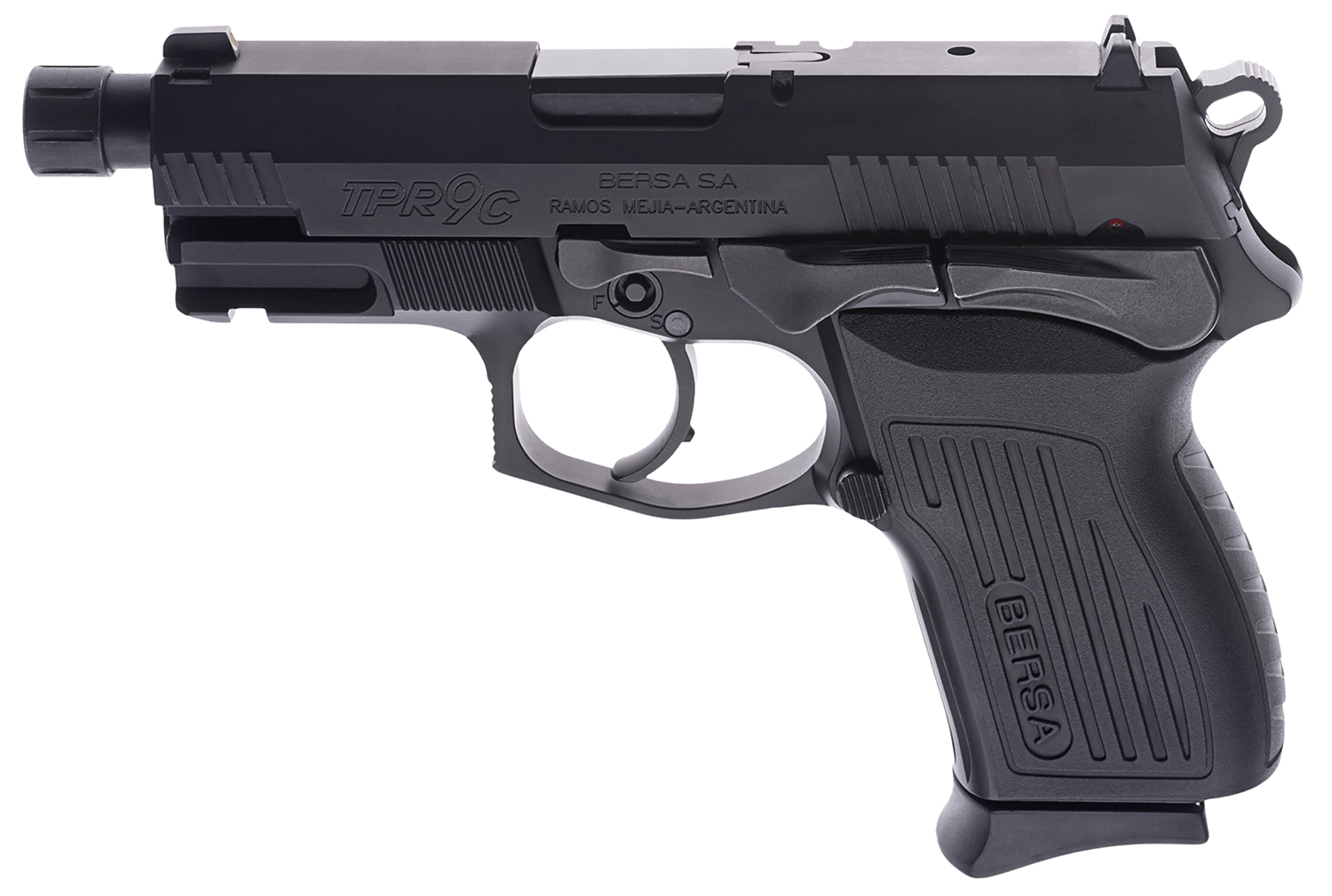 Bersa TPR9CMX TPRCX Compact Frame 9mm Luger 13+1, 4.10″ Black Steel Threaded Barrel, Matte Black Serrated Steel Slide & Aluminum Frame w/Beavertail, Ambidextrous