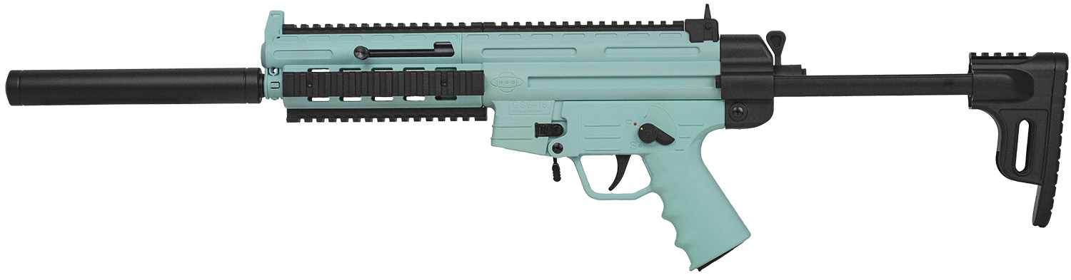 ATI GERGGSG1610M GSG-16 22LR 10+1 16.25″ Black Non-Threaded Barrel, Mint Green Picatinny Rail Polymer Receiver, M-LOK Handguards, Collapsible w/Storage Compartment Black Synthetic Stock, Mint Polymer