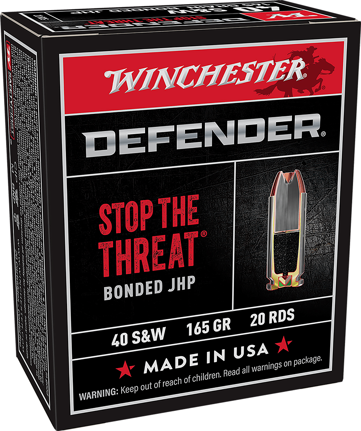 Winchester Ammo S40SWPDB Defender 40S&W 165gr Bonded Jacket Hollow Point 20 Per Box/10 Case