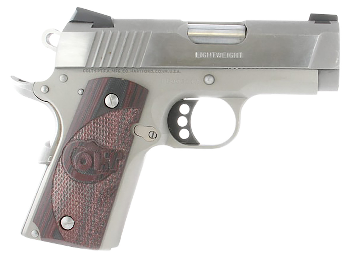 Colt Mfg O7000XE Defender Compact 45 ACP 7+1 3″ Steel Barrel, Stainless Serrated Slide, Matte Stainless Aluminum Frame w/Beavertail, Black Cherry Tactical G10 Grips, Ambidextrous