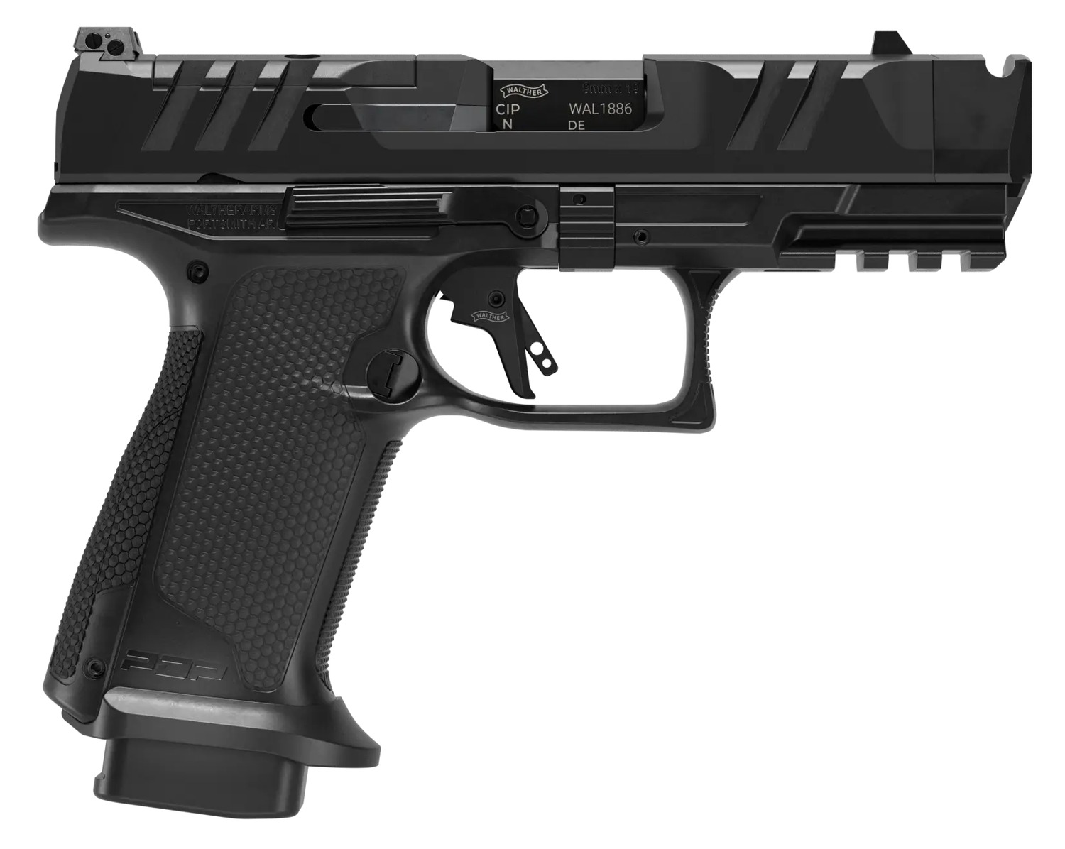 Walther Arms 4797050 PDP Pro X Sub-Compact Frame 9mm Luger 10+1 3.75″ Black Barrel, Black Optic Ready/Serrated Slide, Black Polymer Frame w/Picatinny Rail, Black Textured Grip