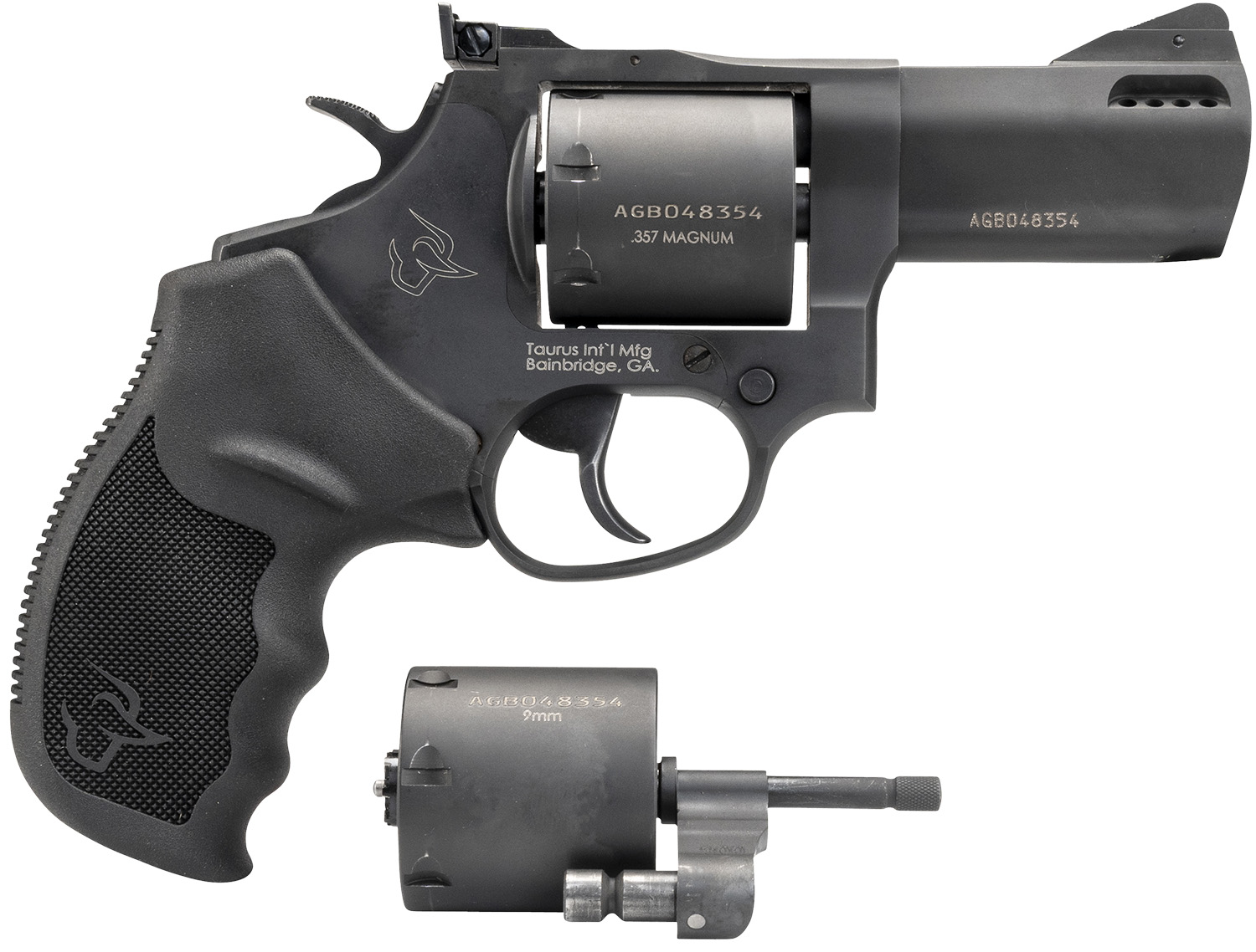 Taurus 2-692031 692 Medium 38 Special +P/357 Mag/9mm Luger 7 Shot 3″ Matte Black Ported Barrel, Cylinder & Frame, Black Ribber Grip, Transfer Bar Safety, Exposed Hammer, 2 Cylinders