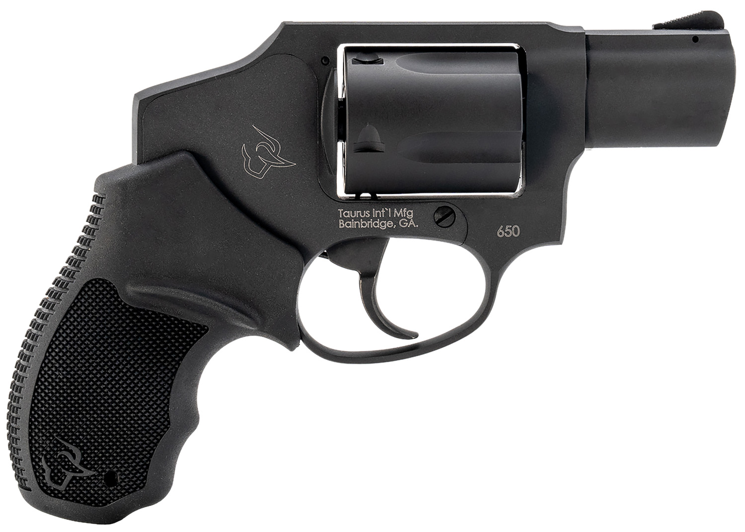 Taurus 2-650121 650 Small 357 Mag/38 Special +P 5 Shot 2″ Matte Black Alloy Steel Barrel, Cylinder & Frame, Black Rubber Grip, Transfer Bar Safety, Concealed Hammer