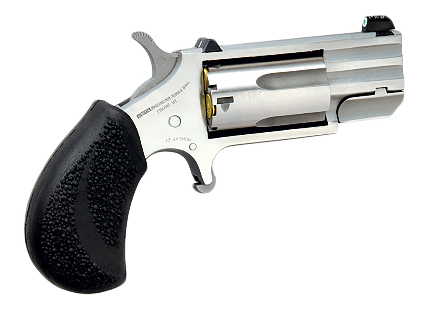 North American Arms PUGT Pug 22 WMR 5 Shot 1″ Stainless Steel Barrel, Frame & Cylinder, Black Pebbled Rubber Grip, Exposed Hammer