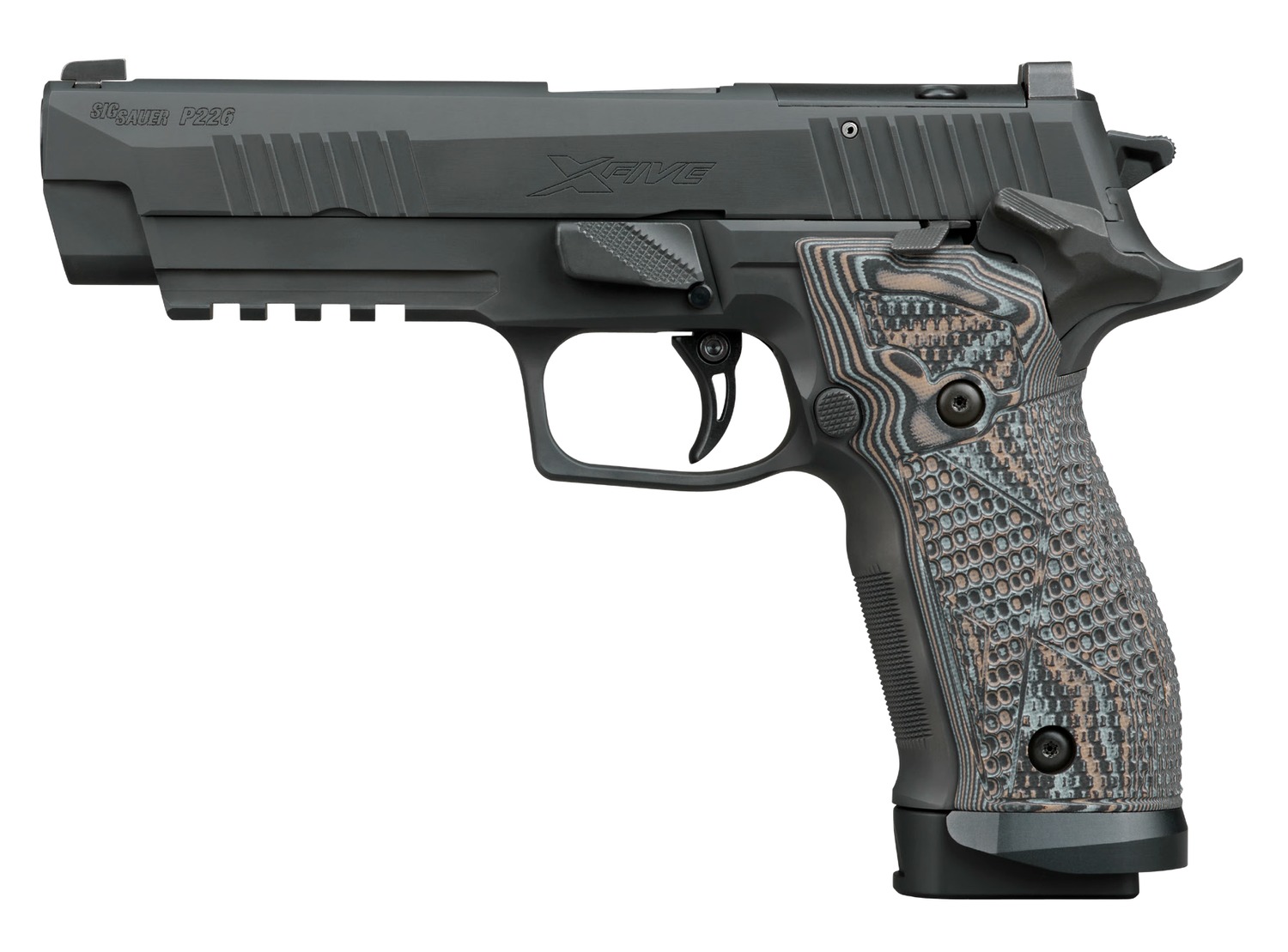 Sig Sauer 226X59XTMSAORXSL P226 XFive Extreme Full Size 9mm Luger 20+1 5″ Bull Barrel, Black Nitron Stainless Steel Optic Ready/Serrated Slide & Frame w/Beavertail & Picatinny Rail, Custom Hogue G10 P