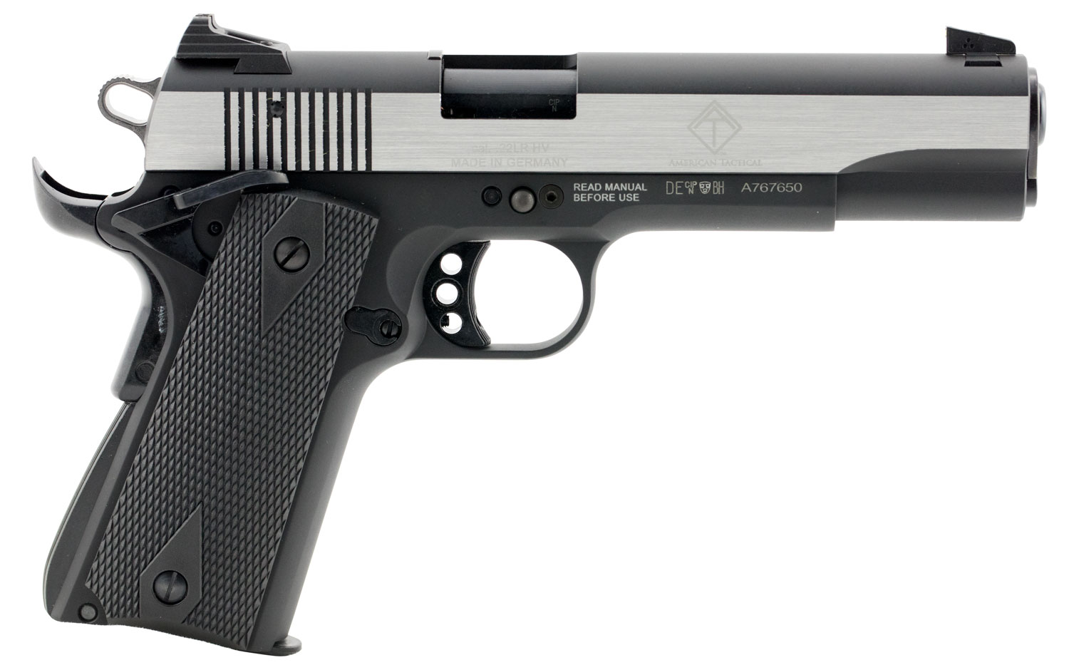 GSG GSG2210M1911S M1911 22 LR 5″ 10+1 Black Hardcoat Anodized Stainless Steel Polished Slide Black Polymer Grip