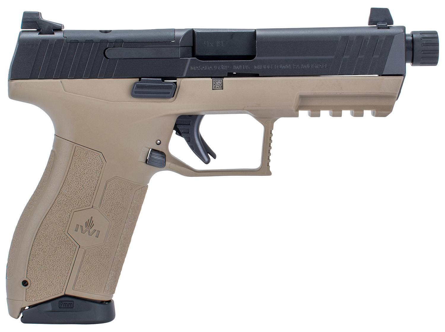 IWI US M9ORP17TFD MASADA 9mm Luger 4.60″ TB 17+1 Flat Dark Earth Flat Dark Earth Interchangeable Backstrap Grip