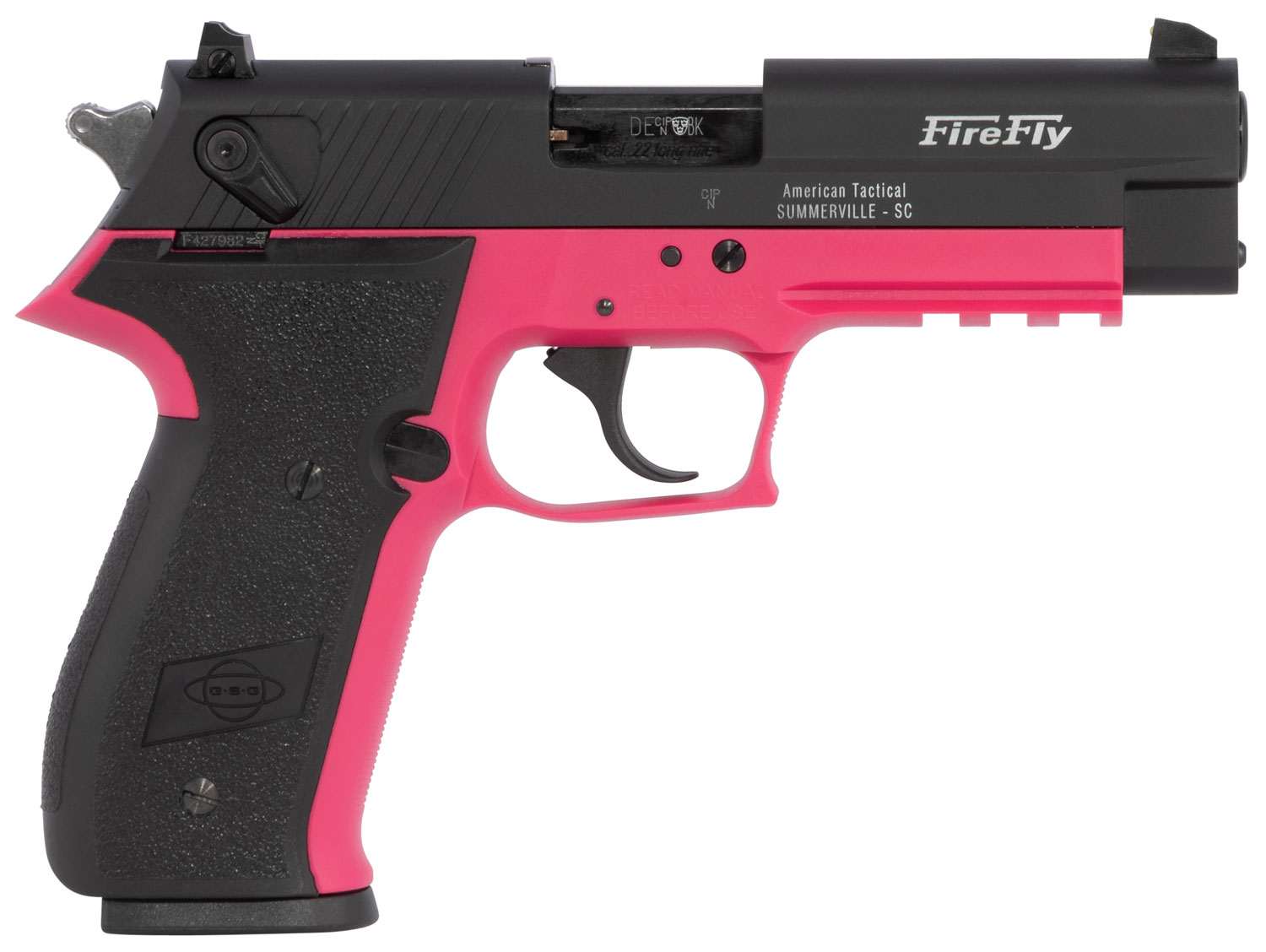 GSG GERG2210FFP FireFly 22 LR 10+1 4″ Black Serrated Slide, Pink Zinc Alloy w/Accessory Rail Frame, Black Polymer Grip