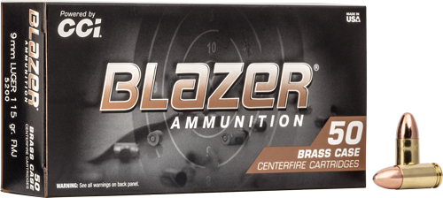 CCI BLAZER BRASS 9MM LUGER – 115GR FMJ 50RD 20BX/CS