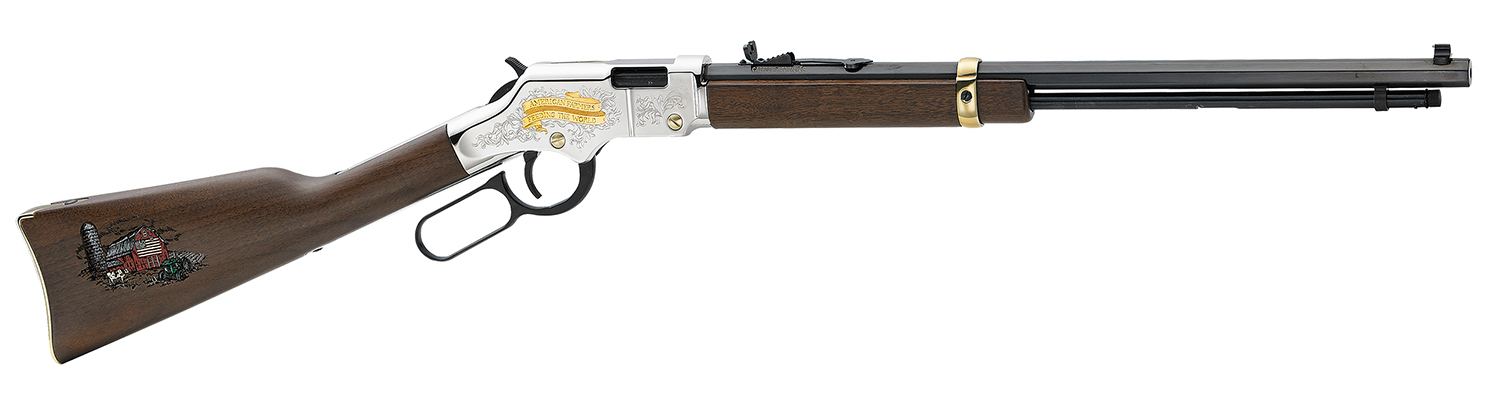 Henry H004AF Golden Boy American Farmer Tribute 22 Short, 22 Long or 22 LR Caliber with 16 LR/21 Short Capacity, 20″ Blued Barrel, Nickel-Plated Metal Finish & American Walnut Stock Right Hand (Full S