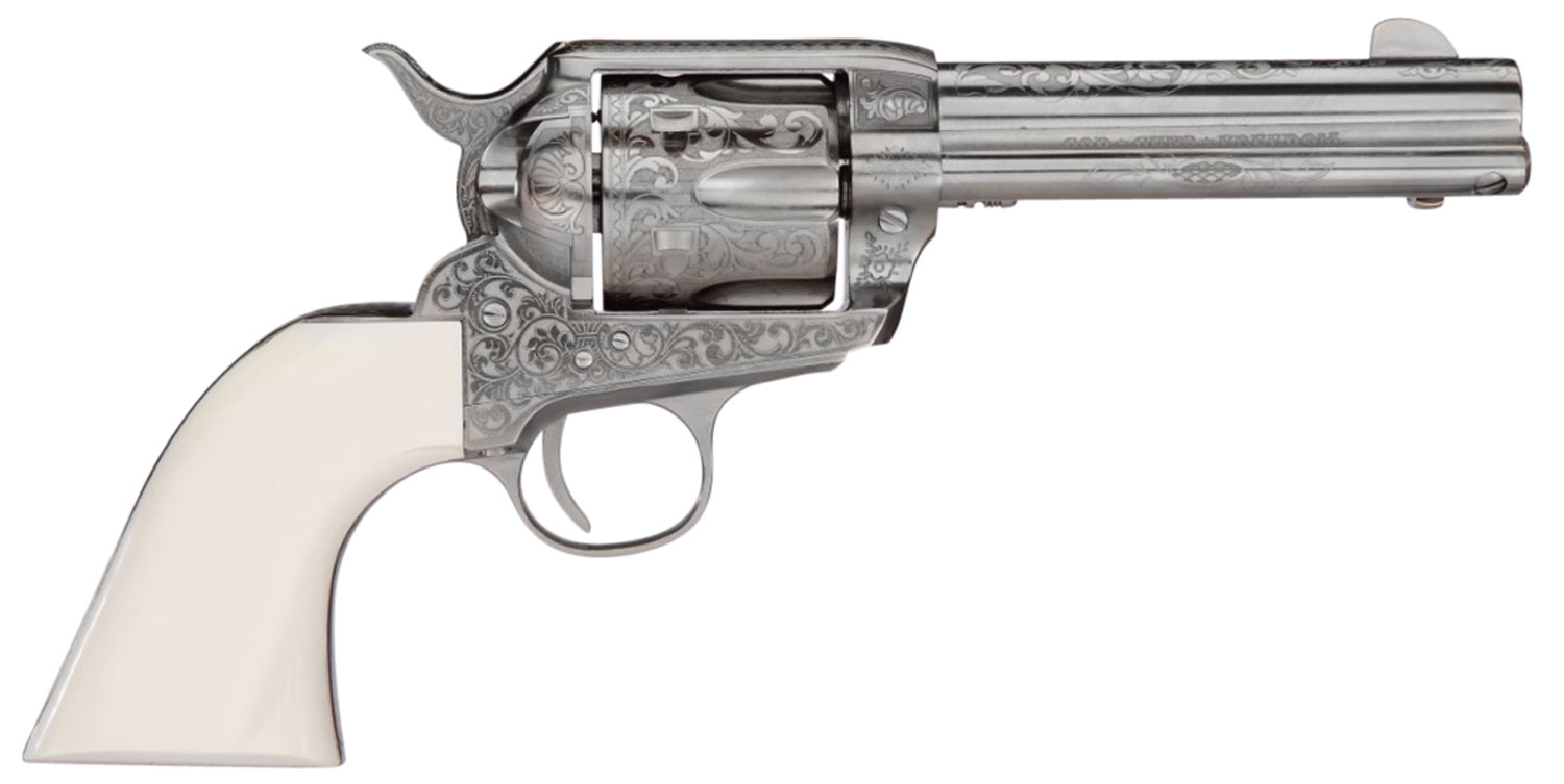 Taylors & Company 200058 1873 Cattleman Outlaw Legacy 357 Mag Caliber with 4.75″ Barrel, 6rd Capacity Cylinder, Overall Nickel Engraved Finish Steel & Ivory Synthetic Grip