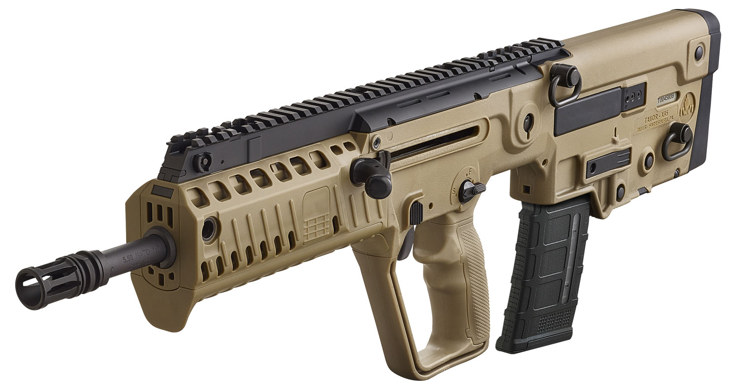 IWI US XFD16 Tavor X95 5.56x45mm NATO Caliber with 16.50″ Barrel, 30+1 Capacity, Flat Dark Earth Metal Finish, Flat Dark Earth Fixed Bullpup Stock & Polymer Grip Right Hand