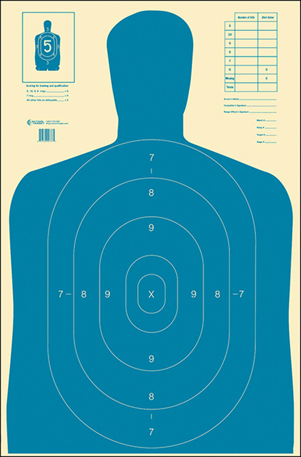 Action Target B27EBLUE100 Qualification Economy Silhouette Paper Hanging 23″ x 35″ Blue/White 100 Per Box