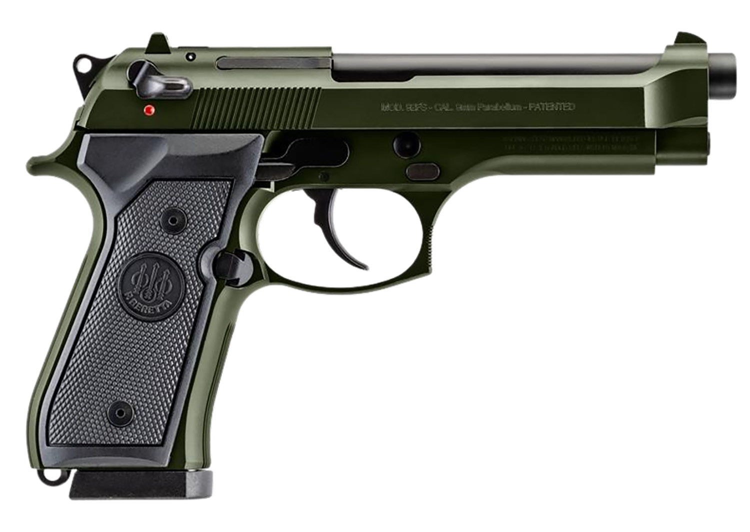 Beretta USA J92F300GR10 92FS  Full Size Frame 9mm Luger 10+1 4.90″ Black Steel Barrel, OD Green Cerakote Serrated Slide, OD Green Cerakote Aluminum Frame w/Beavertail, Black Textured Grip