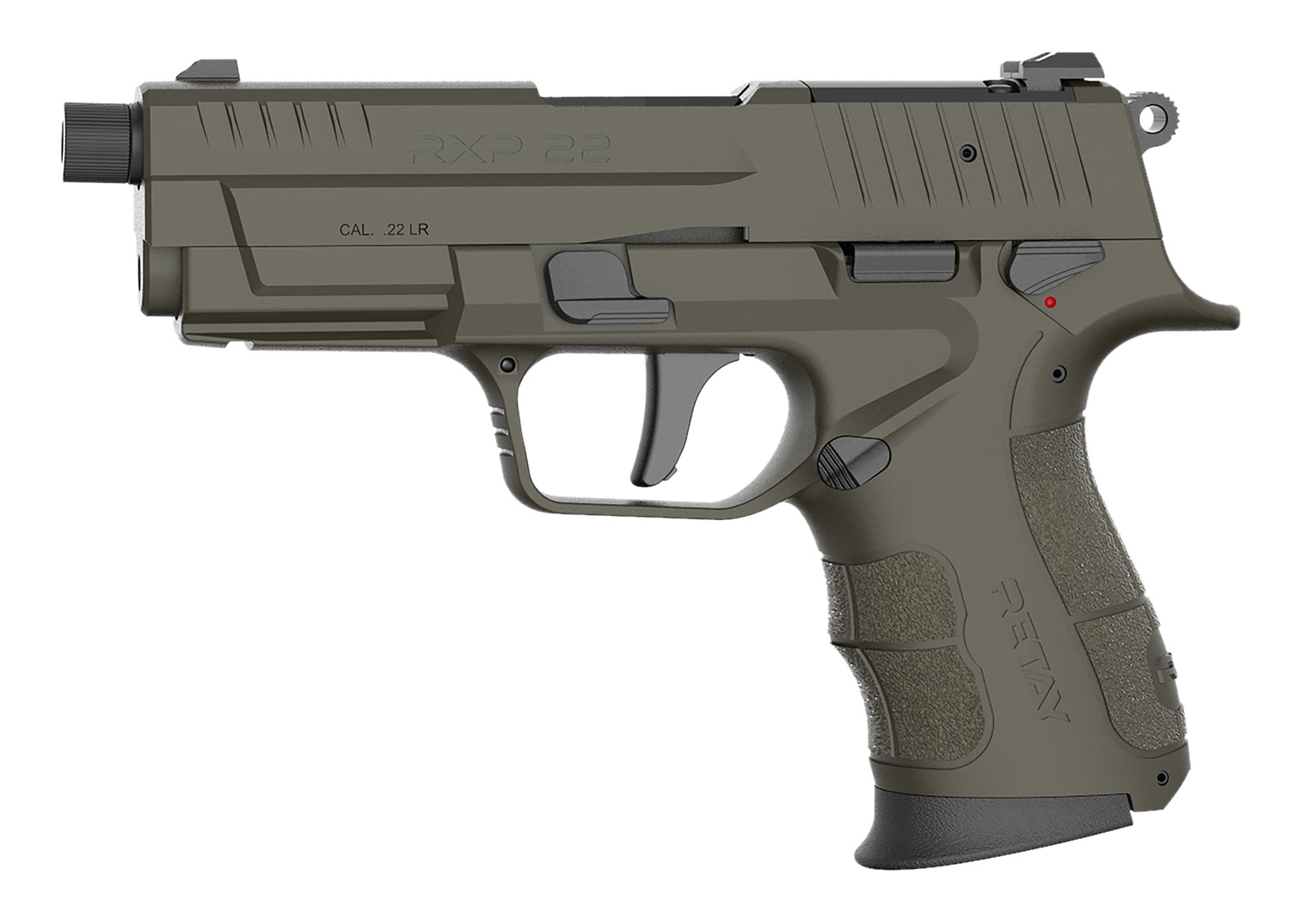 Retay USA RXP22OD13TH RXP 22 LR 13+1 4″ Black Threaded Barrel, OD Green Cerakote RMR/RMSc Optic Ready/Serrated Slide, OD Green Cerakote Polymer Frame w/Accessory Rail, Textured Grip