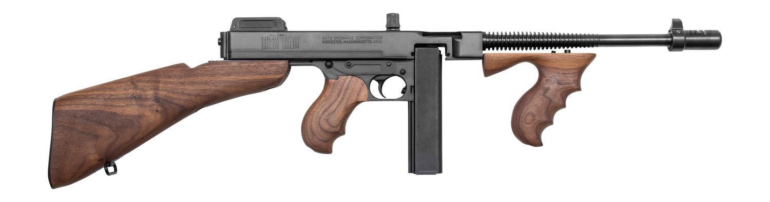 Thompson T1BSB 1927A-1 T1BSB Deluxe Carbine SBR 45 ACP 20+1 10.50″ Blued Finned Barrel w/Compensator, Blued Steel Receiver, Walnut Vertical Grip Forend, Detachable American Walnut Buttstock & Grip