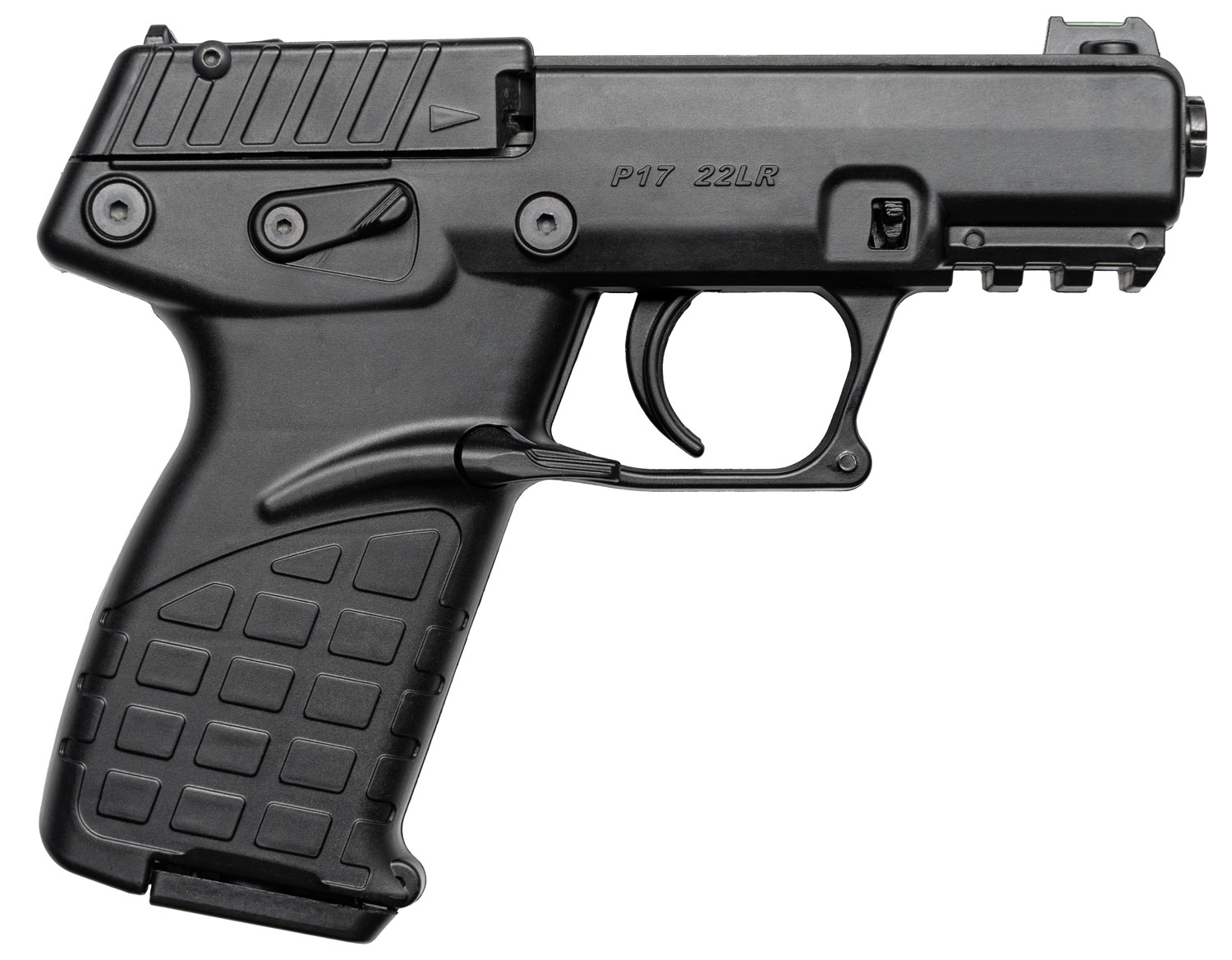 Kel-Tec P17BBLK P17 Compact Frame 22 LR 16+1 3.80″ Black Steel Threaded Barrel, Black Serrated Slide, Black Polymer Frame w/Picatinny Rail, Textured Grip, Ambidextrous