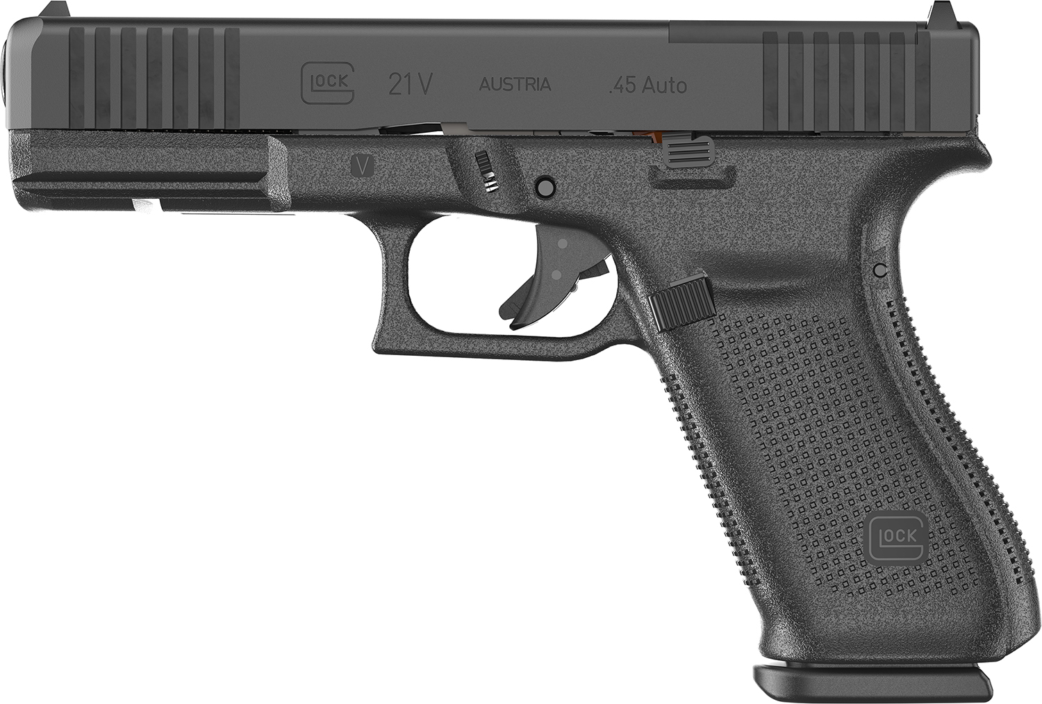 Glock UV2150203MOS G21 V MOS Full Size 45 ACP 13+1 4.61″ Black GMB Barrel, Black nDLC Steel Optic Ready/Serrated Slide, Black Polymer Frame w/Accessory Rail, Textured Polymer Grip, Ambidextrous