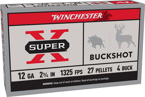 WINCHESTER SUPER-X 12GA 2.75″ – #4 BUCK 27 PELLETS 5RD 50BX/CS
