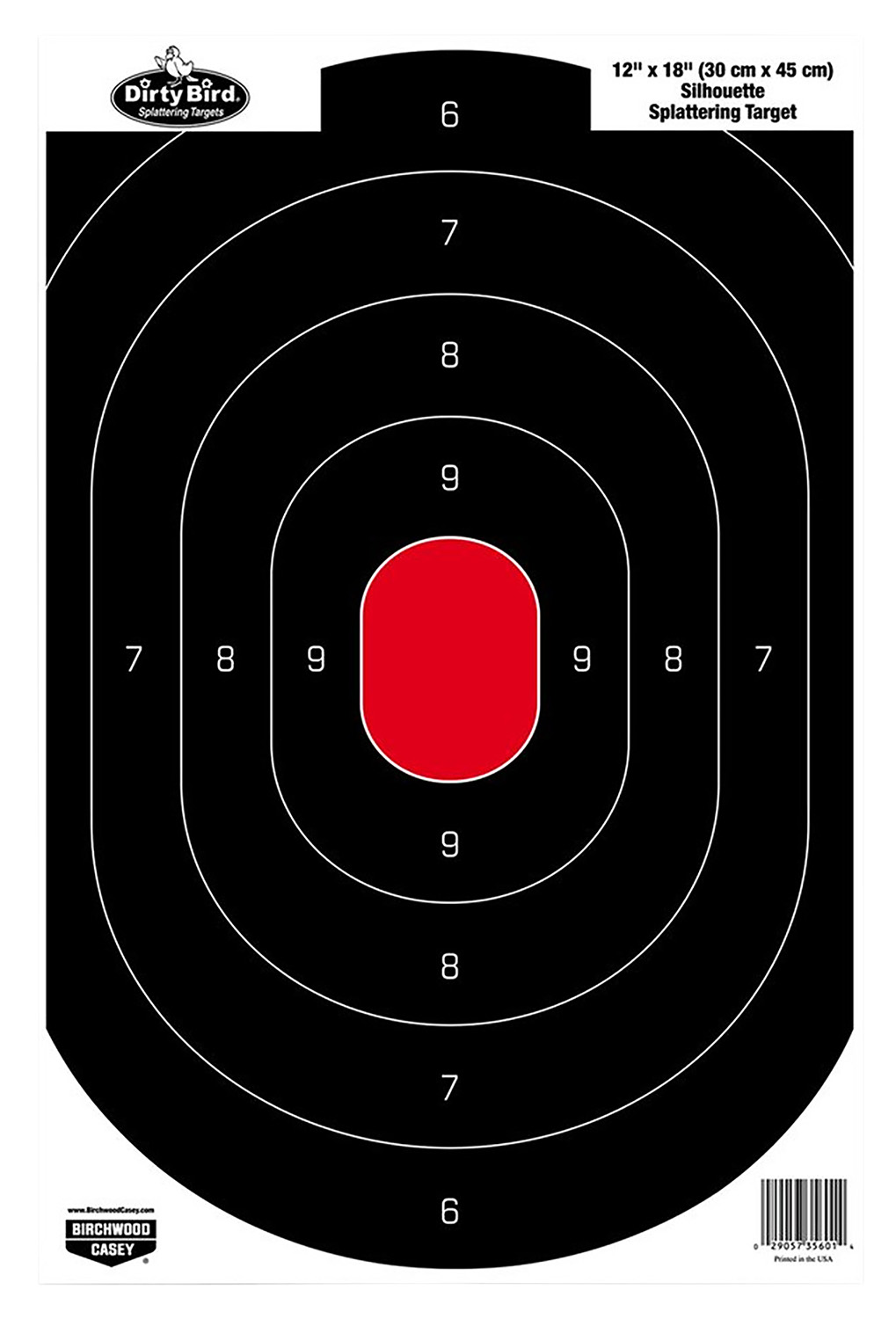 Birchwood Casey 35601 Dirty Bird Silhouette Tagboard Hanging Pistol 12″ x 18″ Black/Red White Impact Splatter 100 Per Pkg