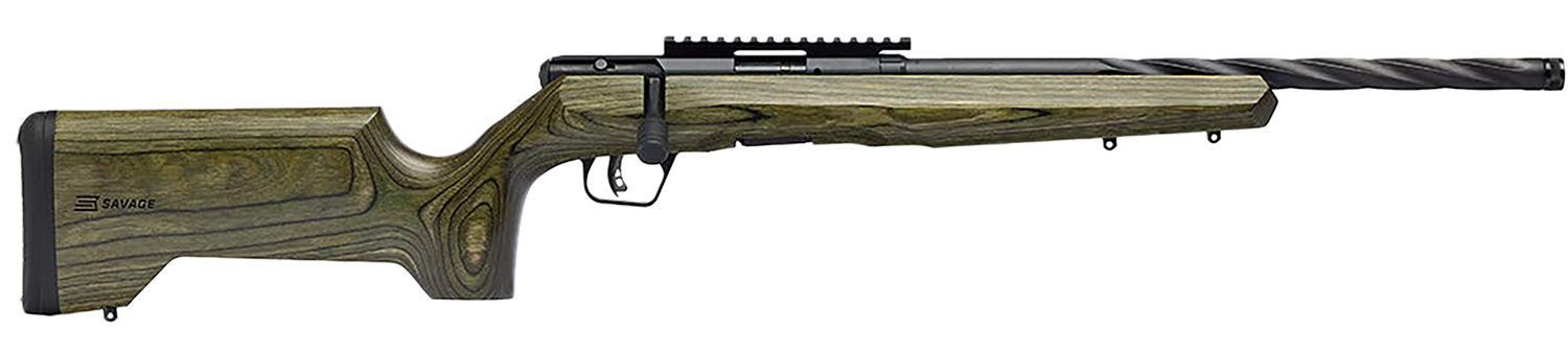 Savage Arms 70851 B Series  Full Size 17 HMR 10+1 18″ Matte Black Spiral Fluted Threaded Barrel, Matte Black Carbon Steel Receiver w/Picatinny Rail, OD Green Fixed Laminate Stock, Right Hand
