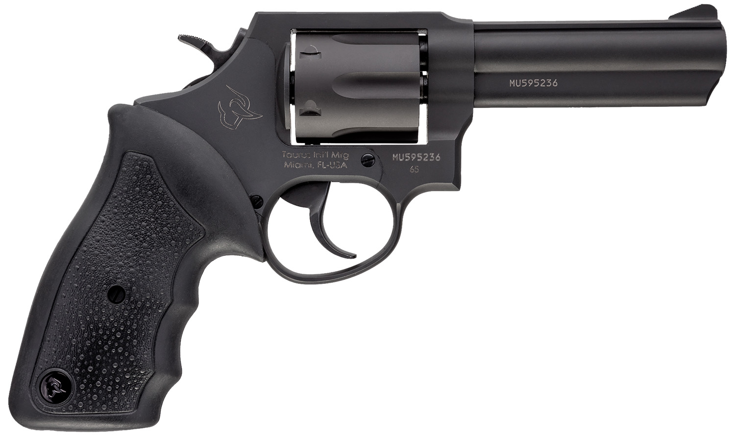 Taurus 2-650041 65  Medium 357 Mag/38 Special +P 6 Shot 4″ Matte Black Oxide Barrel, Cylinder & Frame, Black Finger Grooved Rubber Grip, Transfer Bar Safety, Exposed Hammer